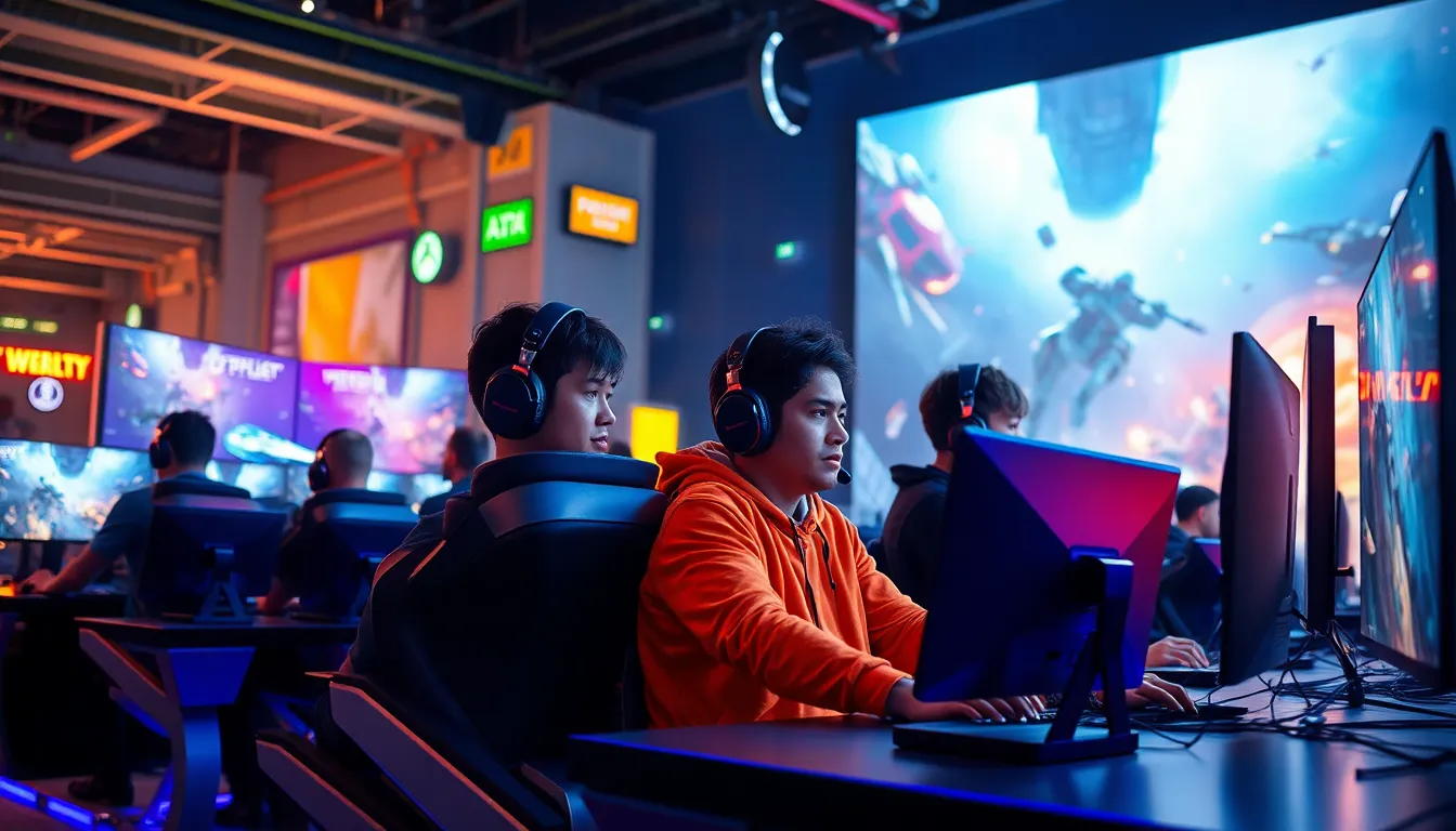 diverse gamers playing Battlefield 2042 in a modern gaming setup.